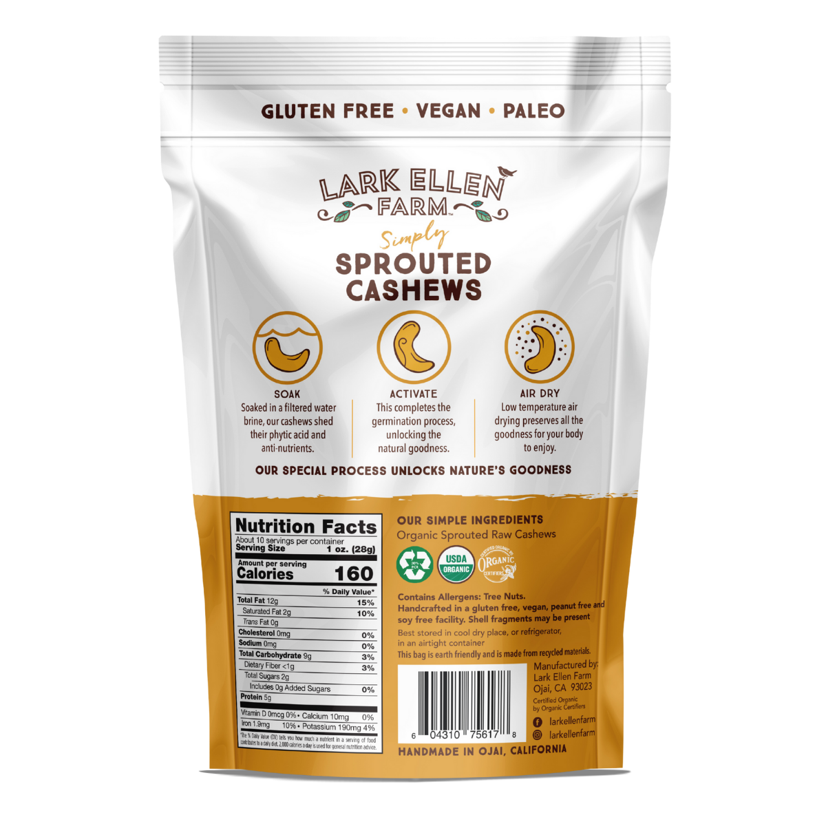 Cashews Unsalted, Sprouted Organic